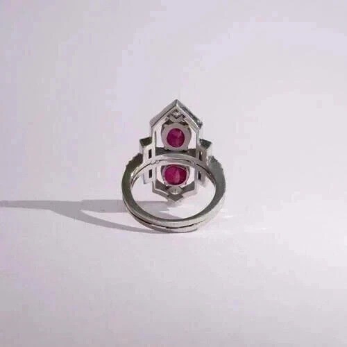 Share 3.45Ct Art Deco Style Oval Lab Created Ruby Wedding 14K White Gold Finis