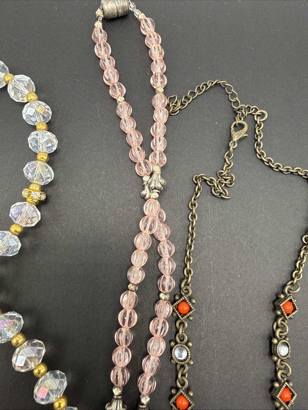 Lot Of 5 Necklaces Vintage To Now Crystal Beads Rhinestone B44