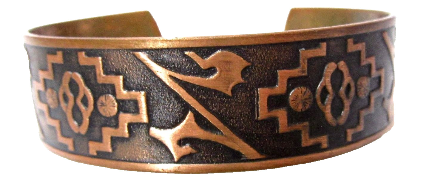 COPPER RAISED DESIGN FANCY SOUTH WESTERN STYLE CUFF BRACELET