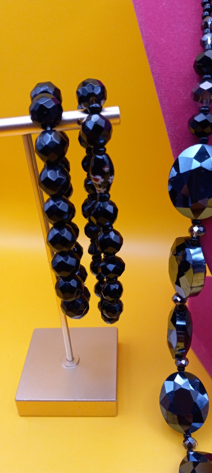 Vintage Black Faceted Crystal Glass Small Jewelry Lot