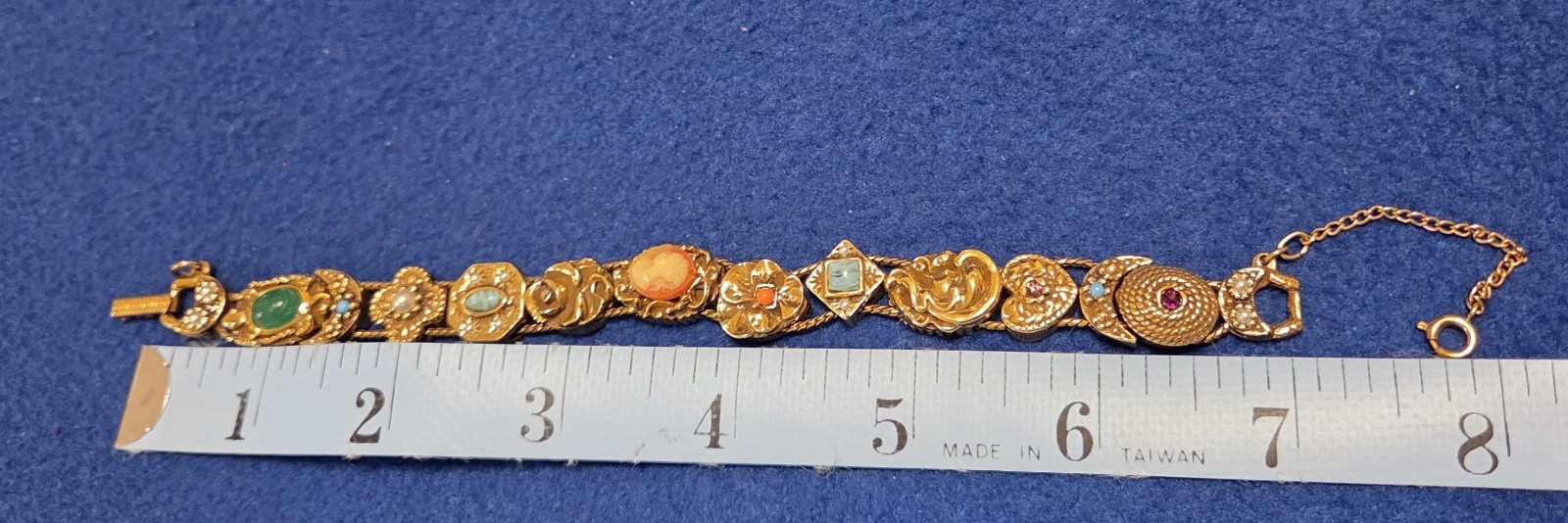 Vintage Goldette NY Victorian Revival Slide A Charm Bracelet. Excellent Cond.