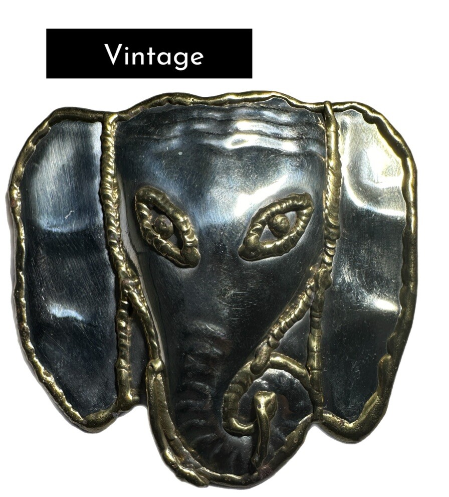 Mixed Metal Brass Elephant Can Be Worn as Brooch or Pendant Handmade Vintage