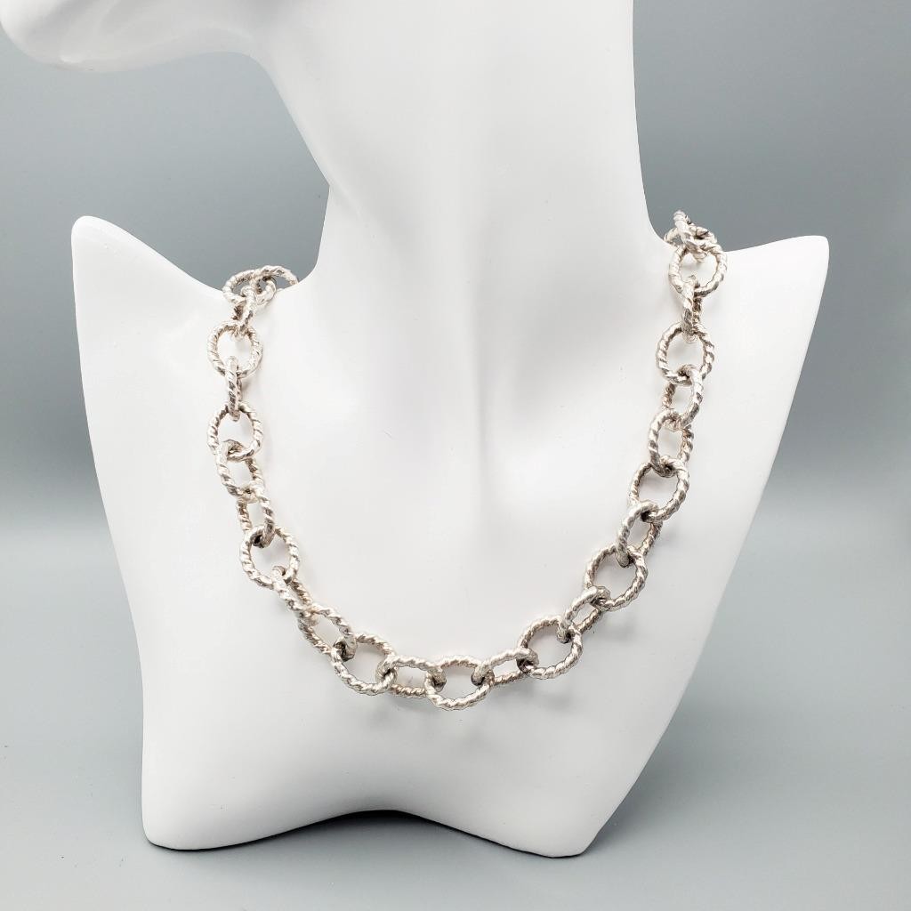 17.5” Heavy Sterling Statement Chain w Lotus Pillar Clasp 13mm Twist Links