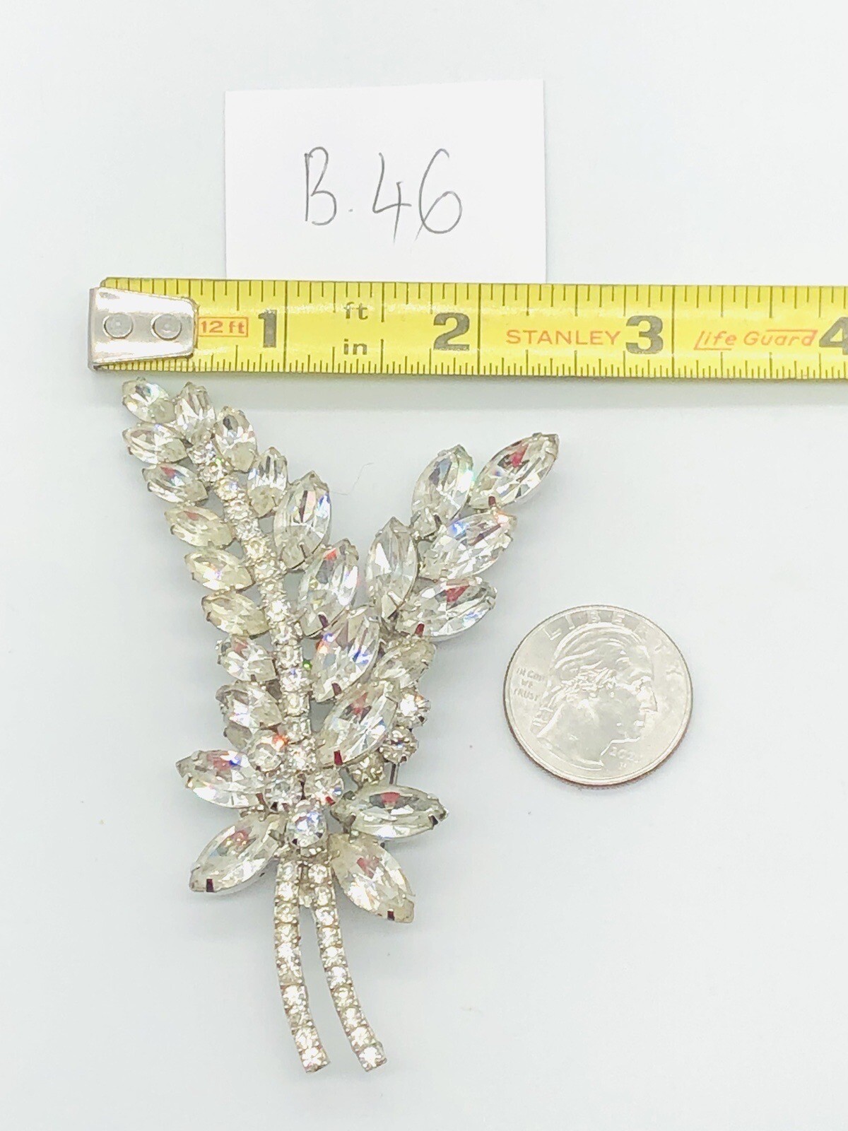 Vtg Unmarked JULIANA Clear Glass Rhinestone Double 2 Leaf Flower Big Brooch Pin