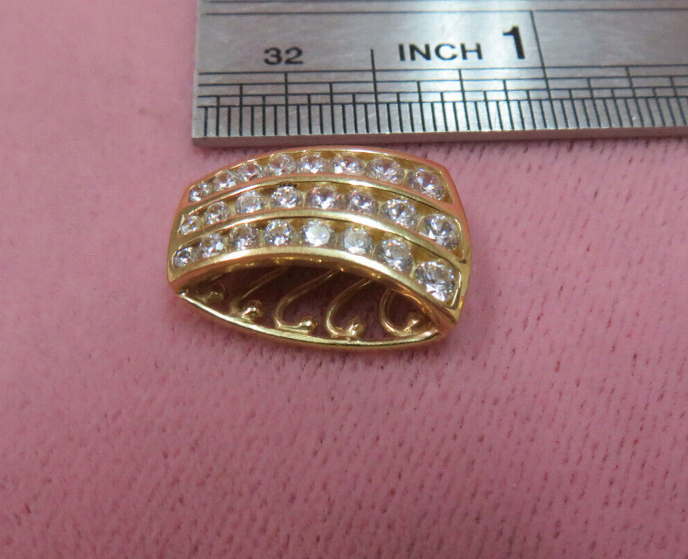 14K Solid Y. Gold Cubic Zirconia CZ Pendant Slide Charm 3.26 Grams