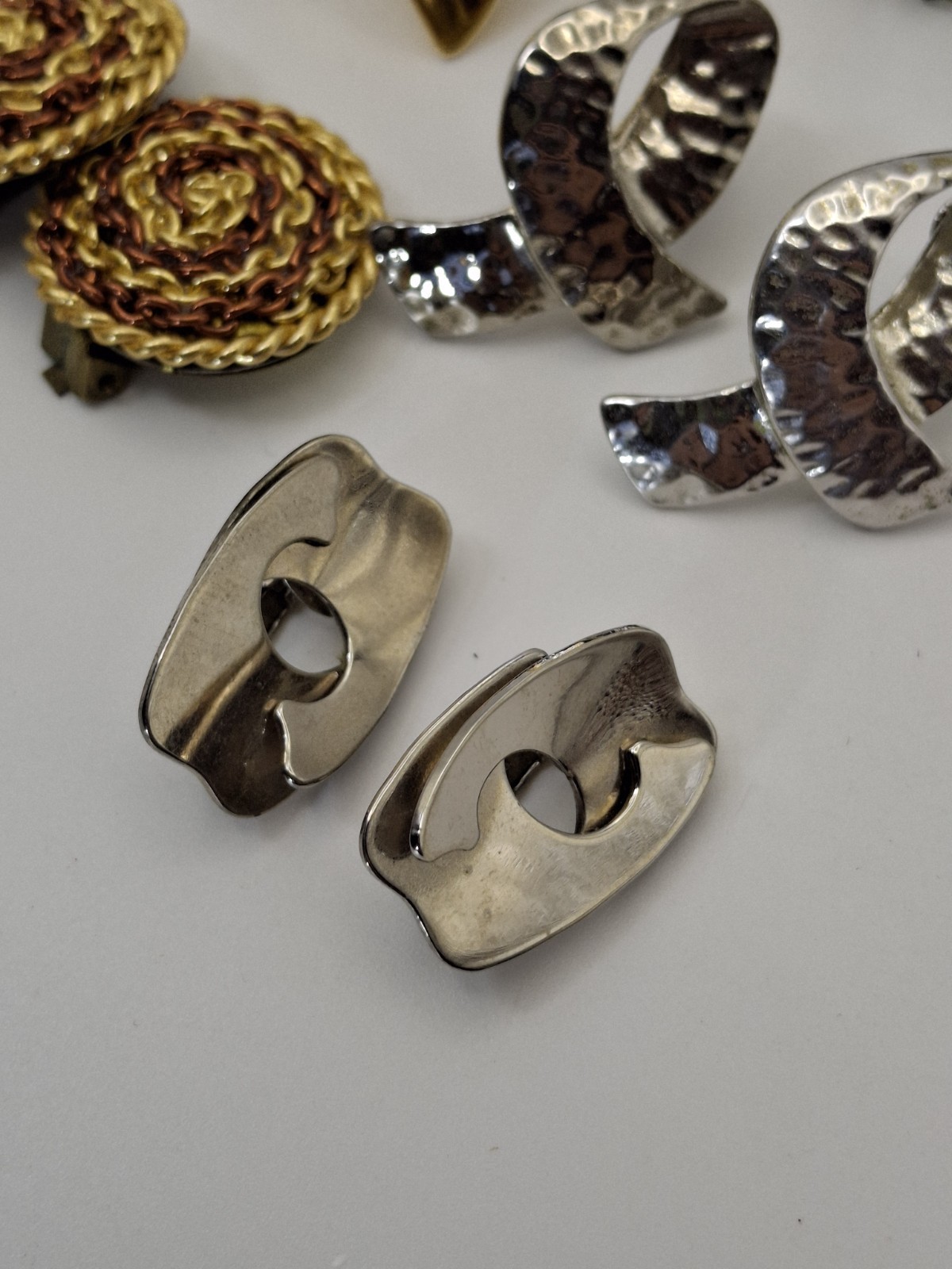 Vintage Lot Clip Earrings Metal Textured Geometric Mod Avon & unbranded Retro