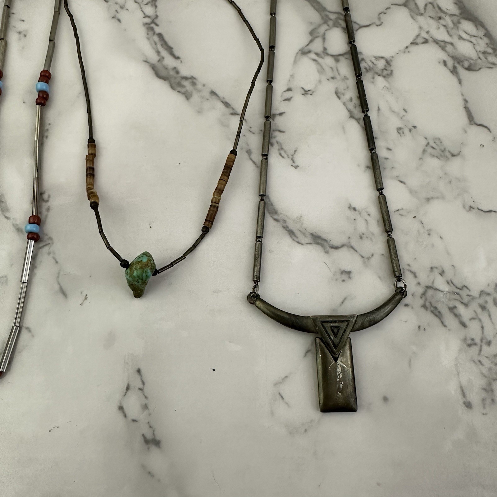 Vintage 90s Silver Tone Necklace Lot of 4 Western Boho Beaded Metal Whimsygoth