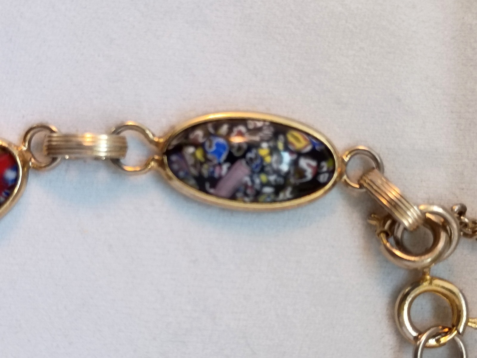 Vintage multi color enamel cabochon bracelet with lobster clasp safety chain