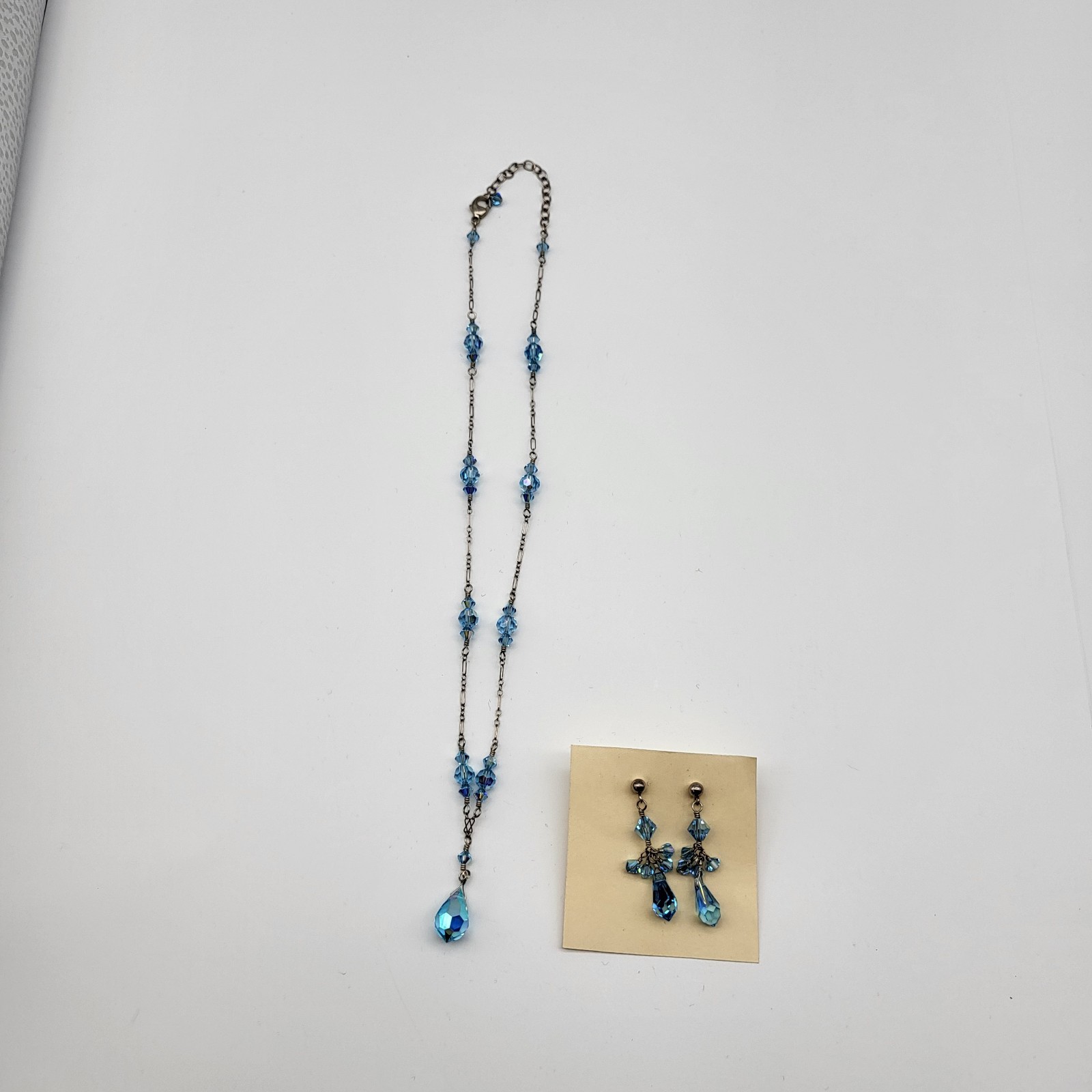 Beautiful Sterling Silver Blue Crystal Necklace Earrings Set Flamboyant Sexy