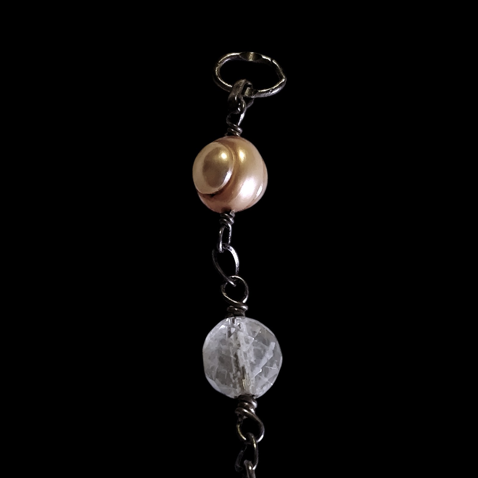 Vtg Antique Sterling Silver Pools Of Light Faceted Rock Quartz & Pearl Pendant