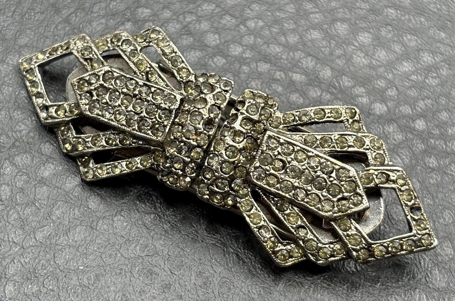 Vintage Art Deco Bow Rhinestone Duette Brooch Pin Convertible Dress Clips READ