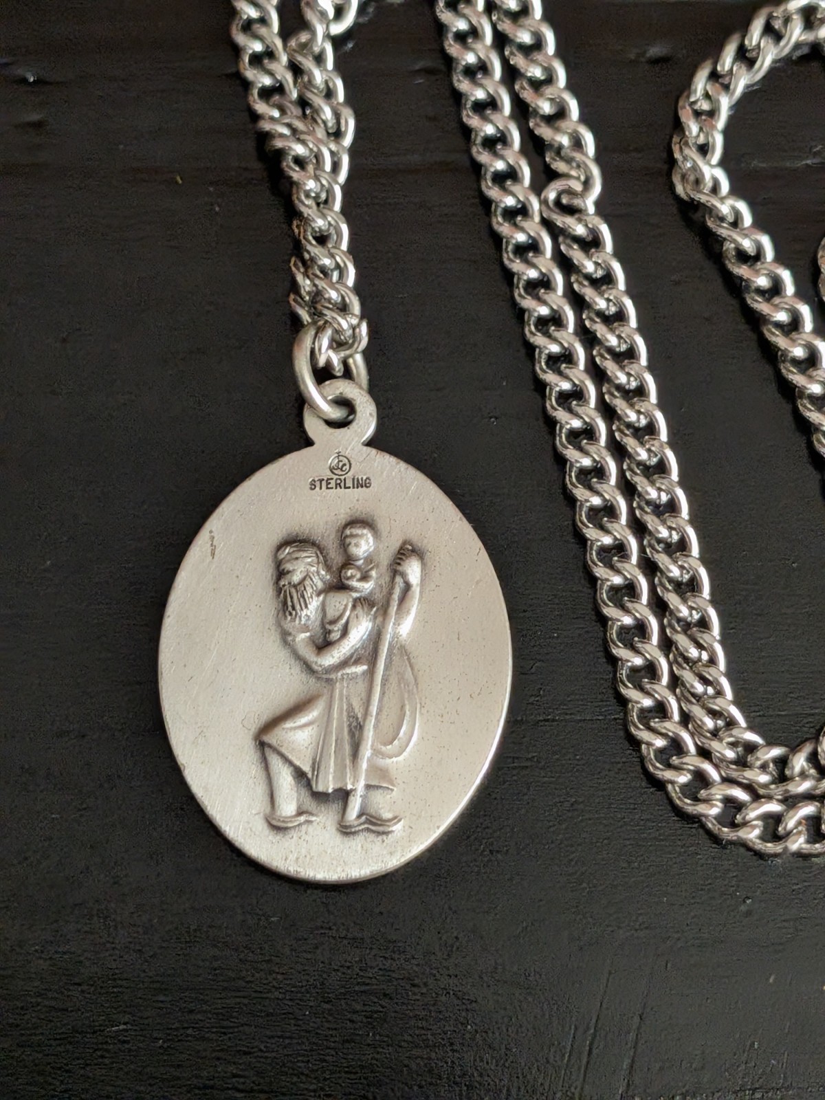 VTG Sterling St CHRISTOPHER PROTECT US Sports Necklace Rosary Medal Jewelry