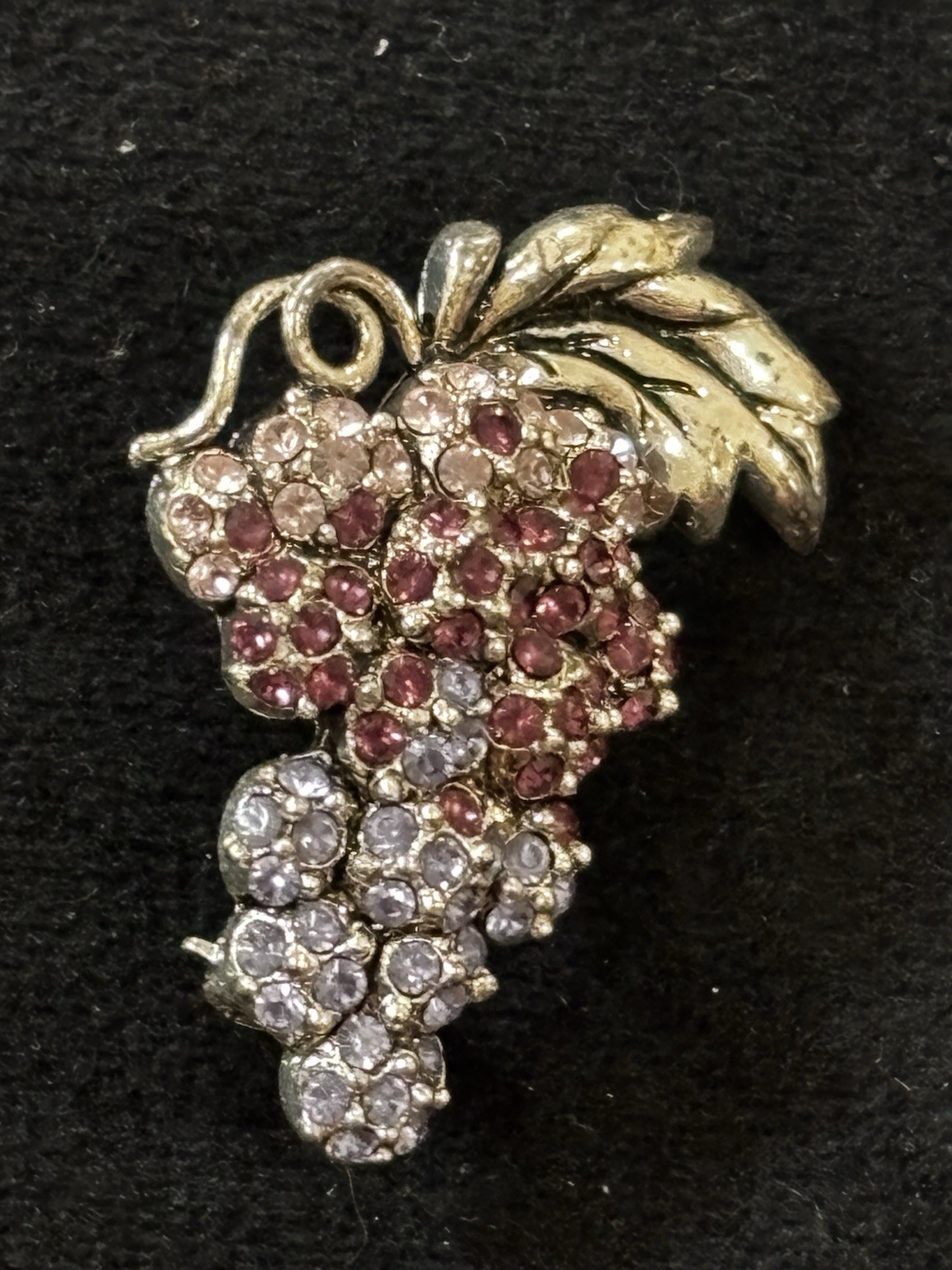 Vintage Monet Grape Cluster Brooch Rhinestone Berry Gold Tone Signed 1.25”