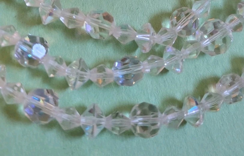 Vintage VERY LONG Faceted CLEAR CRYSTALS Beaded Chain Necklace