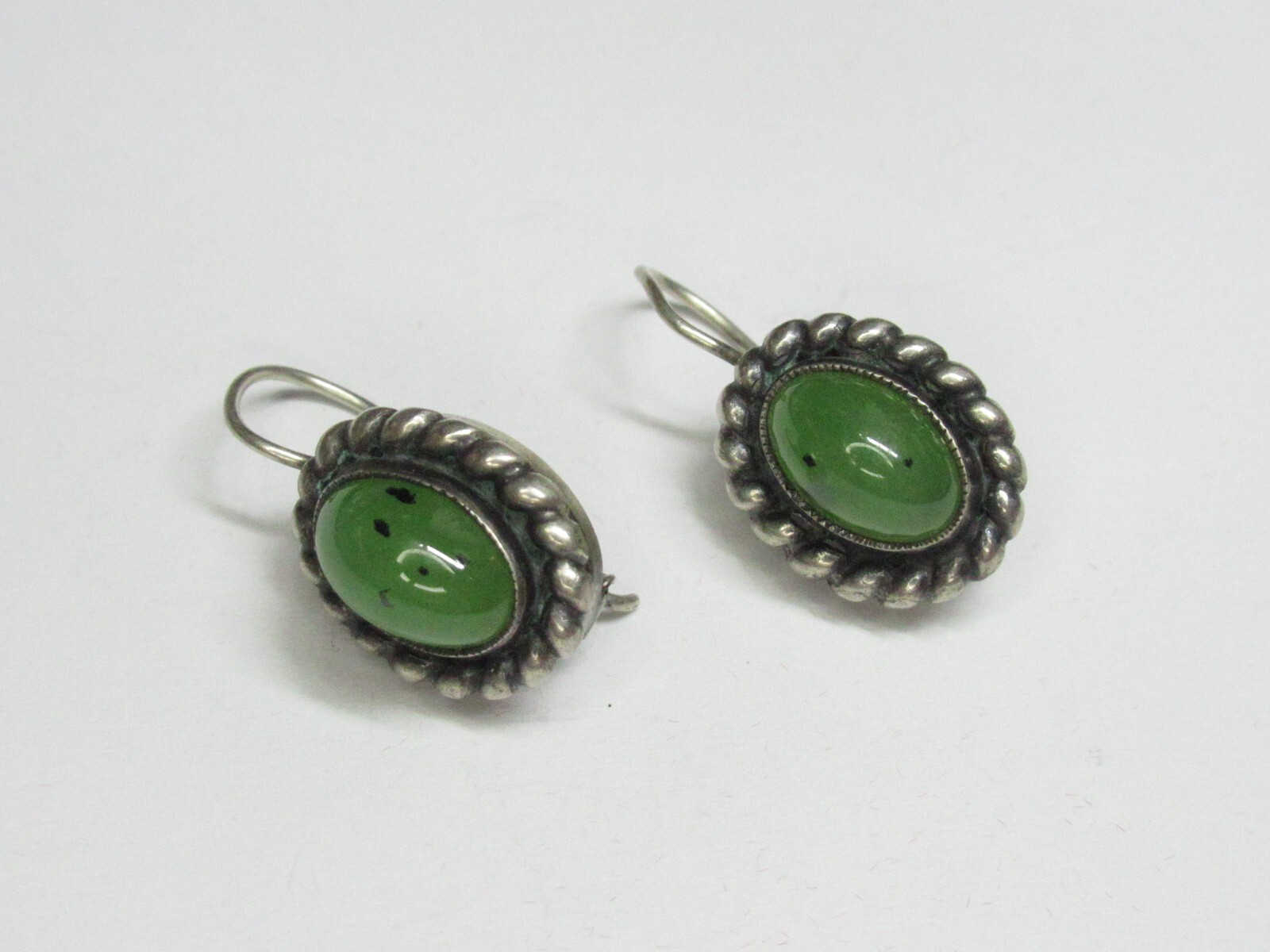 Vintage earrings USSR 925 standard, ship, jade, 7.98g..
