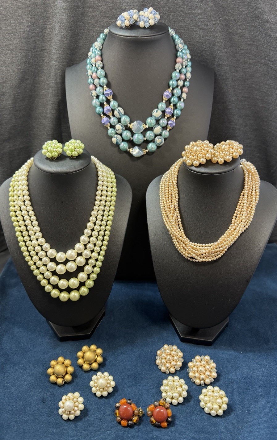 Vintage MCM All Japan Beaded Jewelry Lot Necklaces Earrings 19 PCS Multi Strand