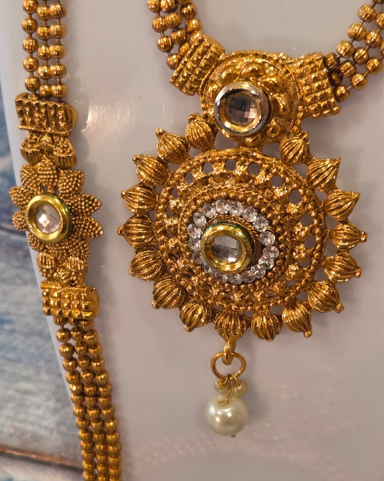 VINTAGE-RETRO Fabulous 22″ Gold South Indian Bridal Duel Necklace / Asian Haram