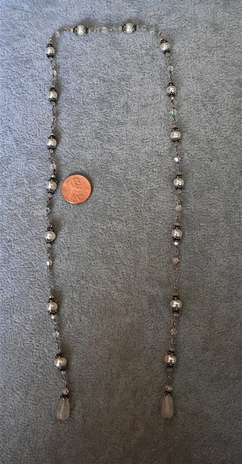 Sterling Silver Moonstone Pearl & Crystal Necklace 22 inches -Elegant!