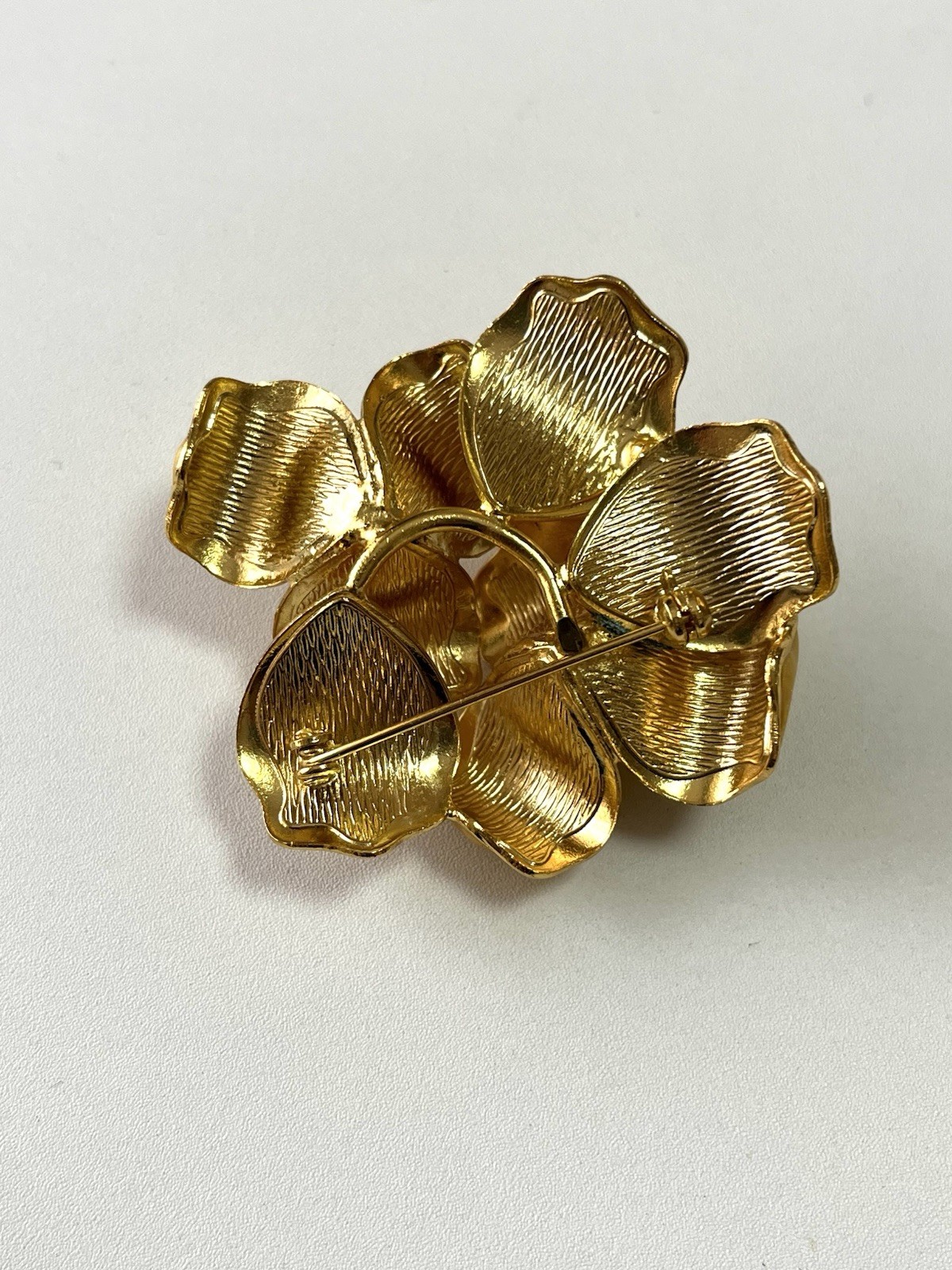 Vintage Gold Tone Floral Brooch with Yellow Enamel Finish