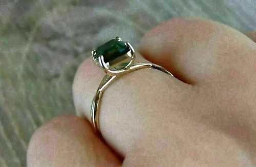 Art Deco Style Emerald Lab Created Diamond 14K Yellow Gold FN Anniversary Ring