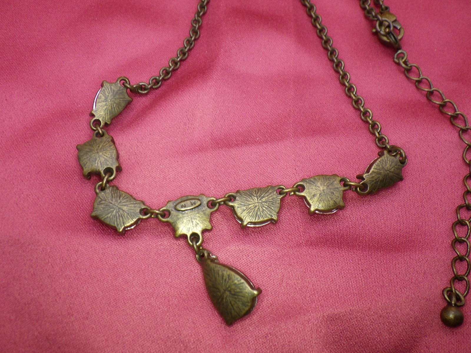 Vintage Style N R Multi-Color Jewel Teardrop Necklace 19″ Antique Bronze Tone