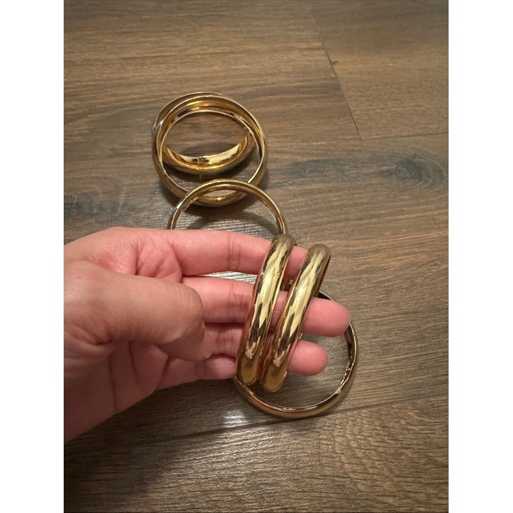 Vintage Gold Tone Bangle Bracelet Set Chunky Dome Stackable 6 Piece Mixed Width
