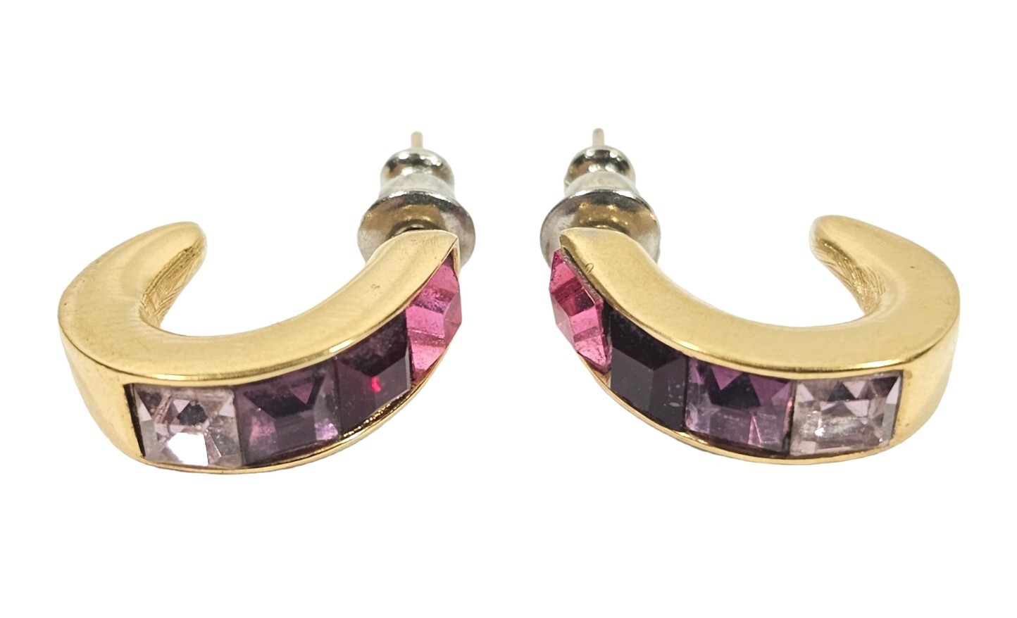 Vintage Signed Givenchy Pink Red & Purple Rhinestone Hoop Earrings