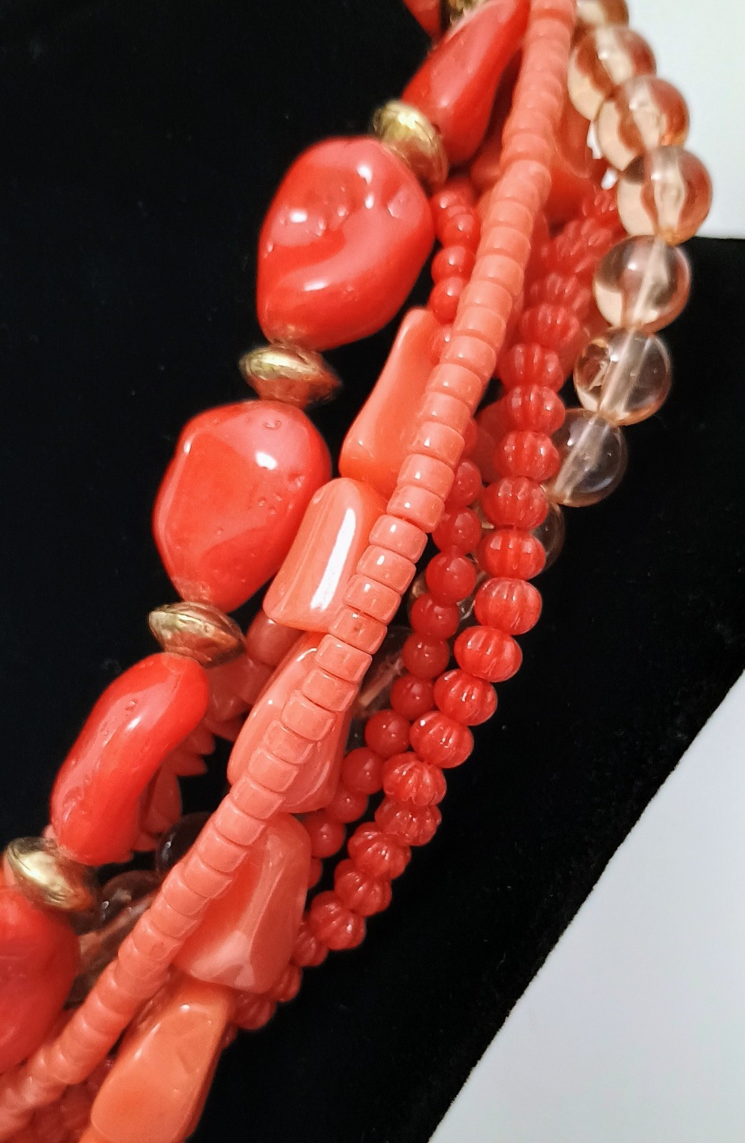 Vintage 60s-80s Multi Strand Faux Coral Chunky Statement Necklace Choker Style