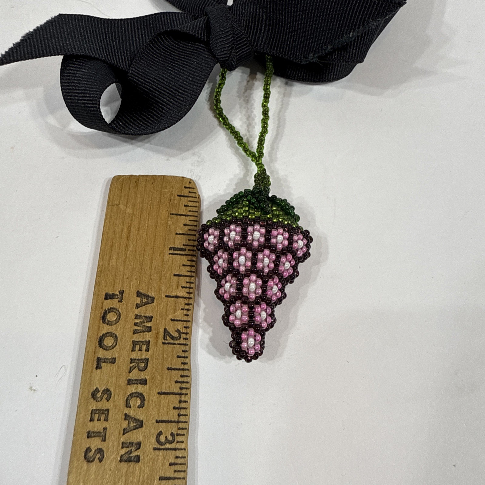 Glass Beaded Charm Necklace with Pink and Green Grape Shape
