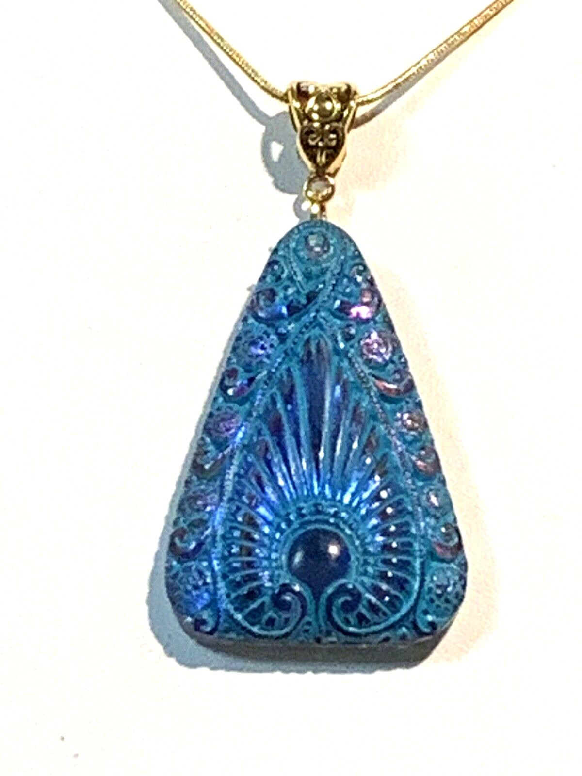 LAST ONES* VTG.EGYPT REVIVAL IRIDESCENT BLUE/VIOLET CZECH GLASS NECKLACE.g.verdi