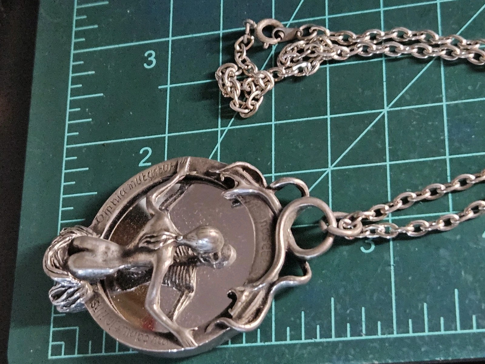 Vintage Alchemy Gothic Speculum Scull Lady Mirrored Pendant Necklace Pewter