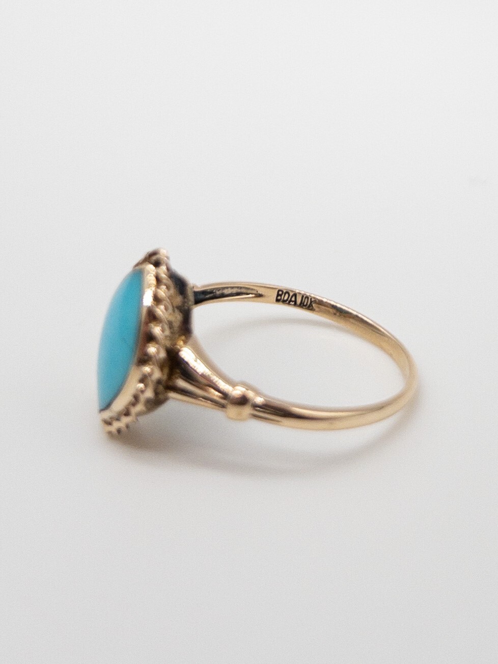 Antique 1900s Edwardian 2ct Natural Marquis Turquoise 10k Yellow Gold Ring