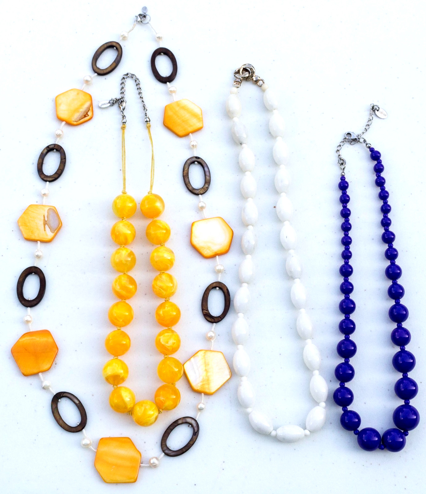 Vintage to Now Lot of 4 Shell Glass & Acrylic Bead Necklaces – all signed