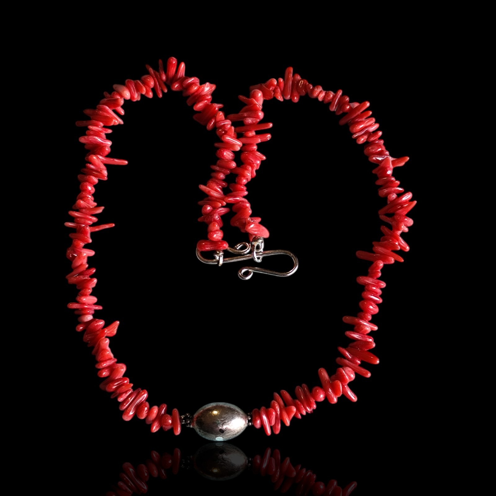 Vintage Sterling Silver Red Branch Coral 16.5in Choker Necklace