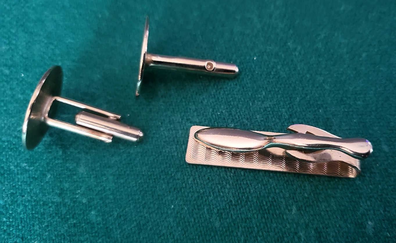 Vintage 1970s Mr Tara Silver Plate Hand Polished Cuff Links & Tie Clip Set w/Box