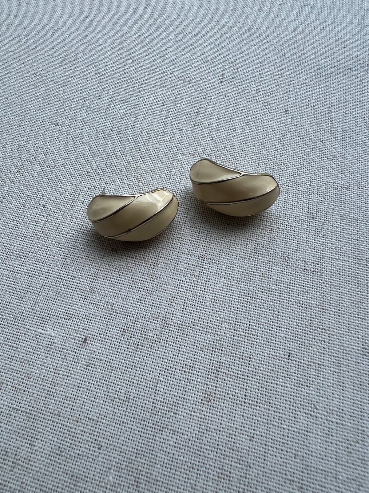 Lot of 3 Vintage White and Gold Enamel Earrings 1980s-90s (No backs)