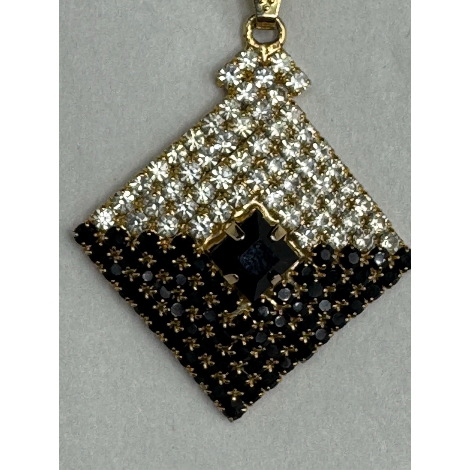 Vintage Black White Rhinestone Pendant Signed AC
