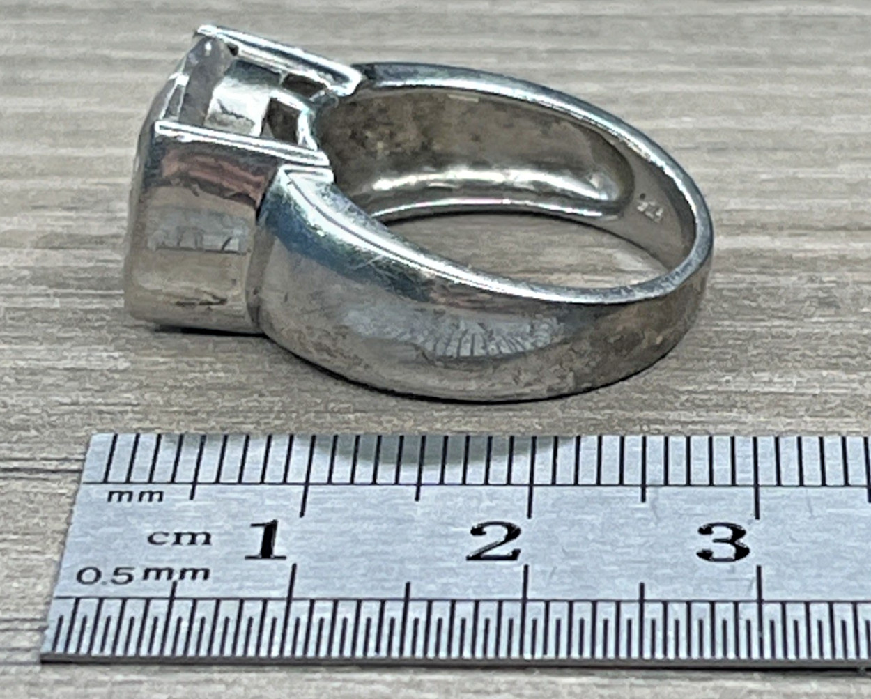 Big Large Clear CZ Cushion Cut Solitaire Vintage CI Sterling 925 Wide Ring SZ 8
