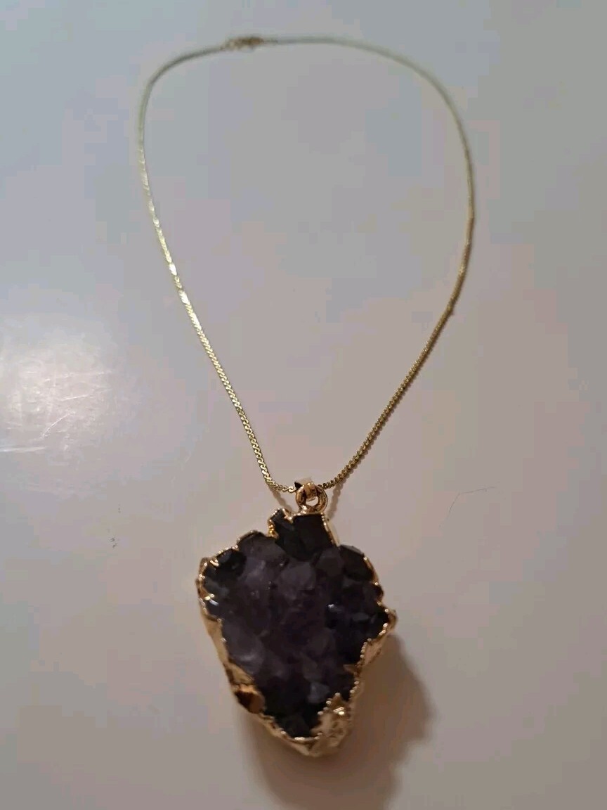 Amethyst Pendent Necklace 18g 25.25mm X 35.35mm & 18″ Gold Tone Rope Chain