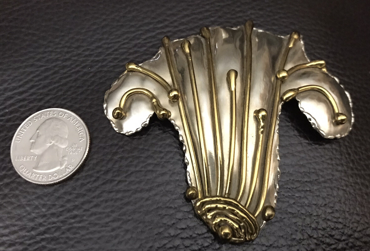 Vintage Signed LUCIANO Brutalist Mixed Metal Mexico Large Brooch Pin. #990