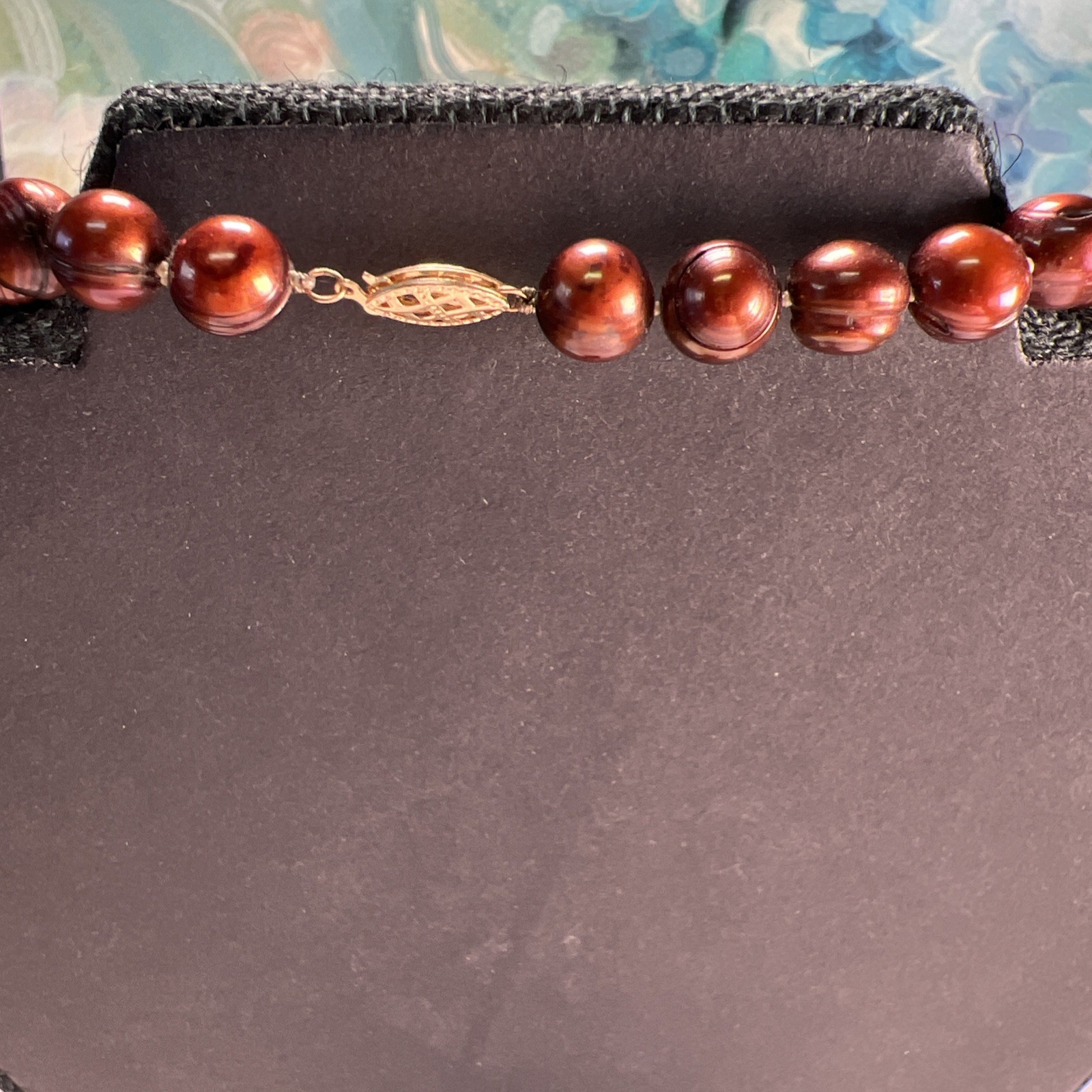 Copper Color Cultured Pearl Necklace w/ 14K CP Fish Hook Clasp 20″ Necklace