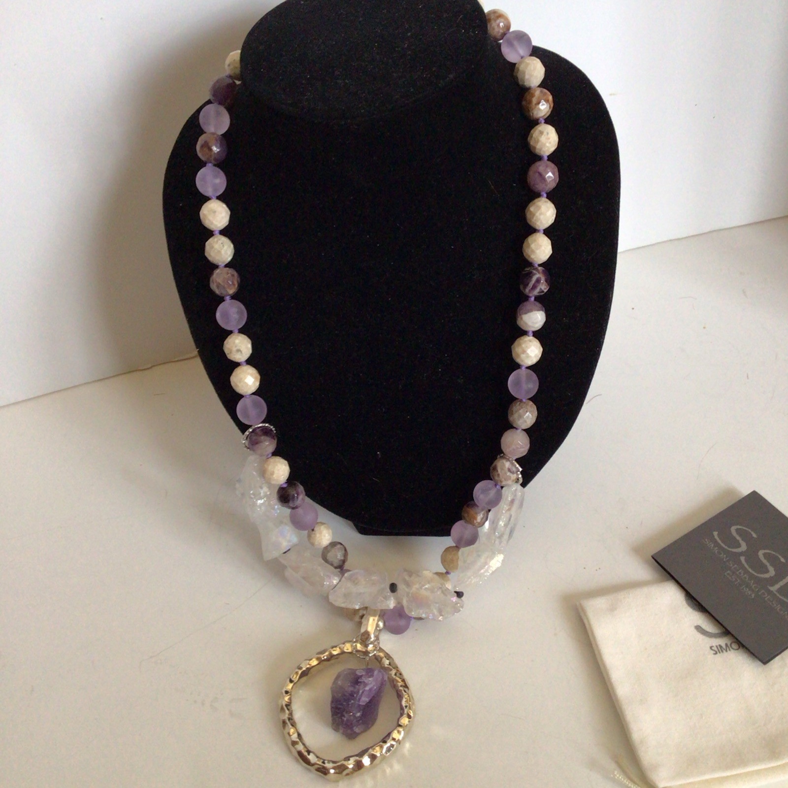 SPECIAL SEBBAG VON MUSULIN NECKLACE STERLING SQUARE PENDANT LARGE AMETHYST 24”