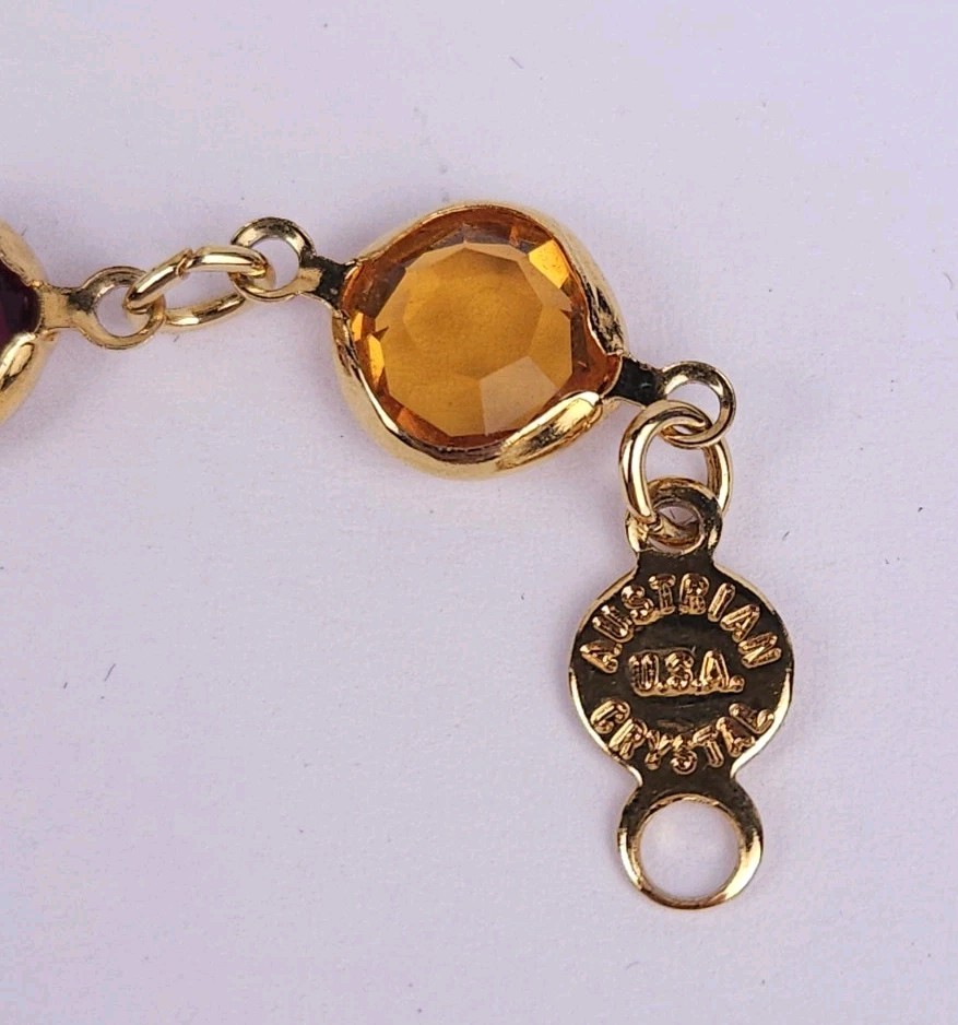 Vintage Austrian USA Colorful Crystal Goldtone Bezel Necklace Bracelet Set