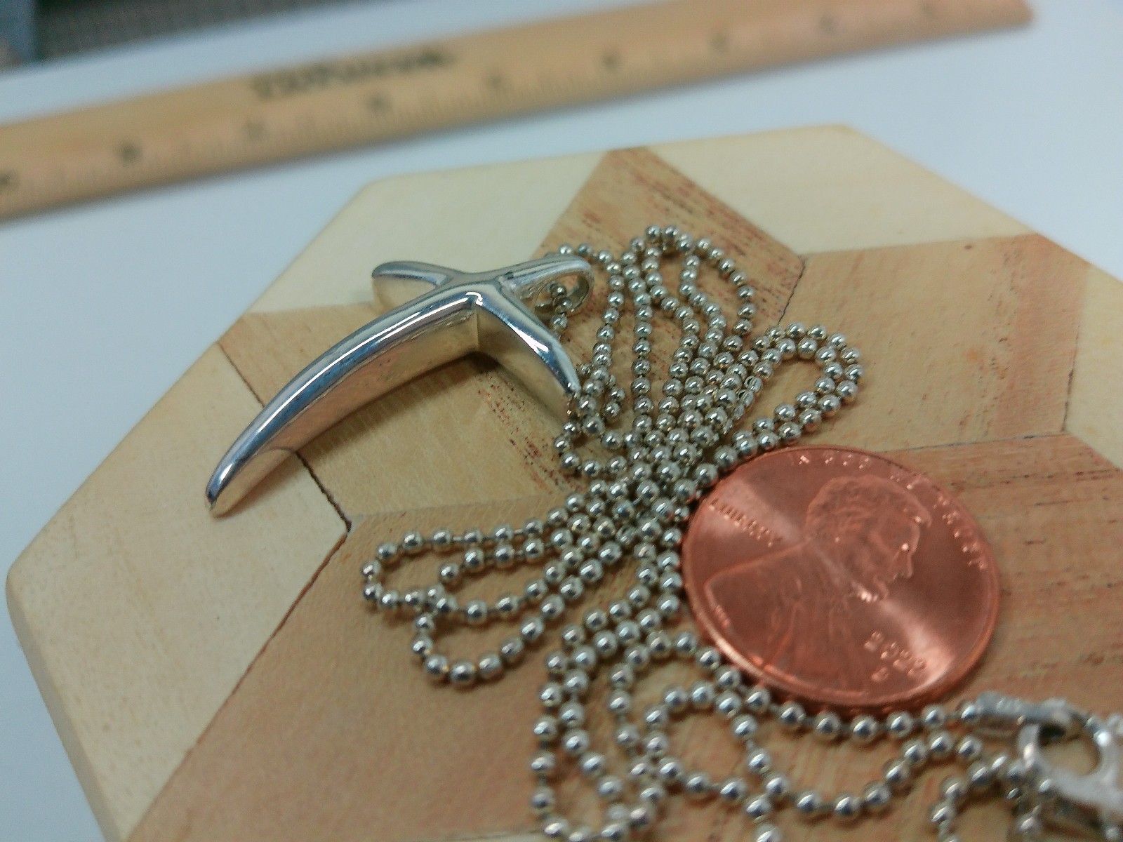 Vtg Modernist Religious Angled Cross Pendant Sterling Silver Chain 22″ Necklace