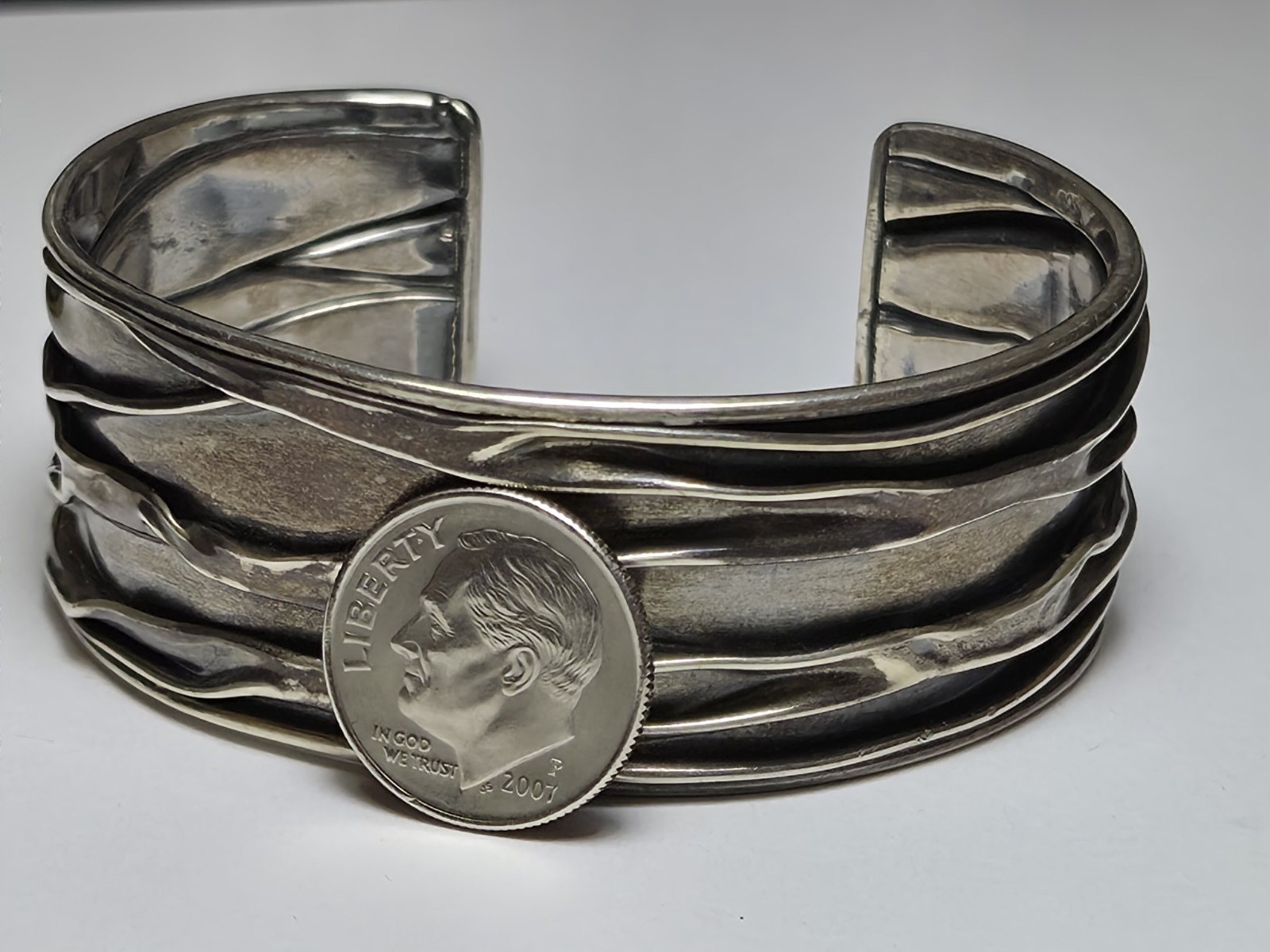 Modernist / Brutalist Style .925 Sterling Silver Cuff Bracelet