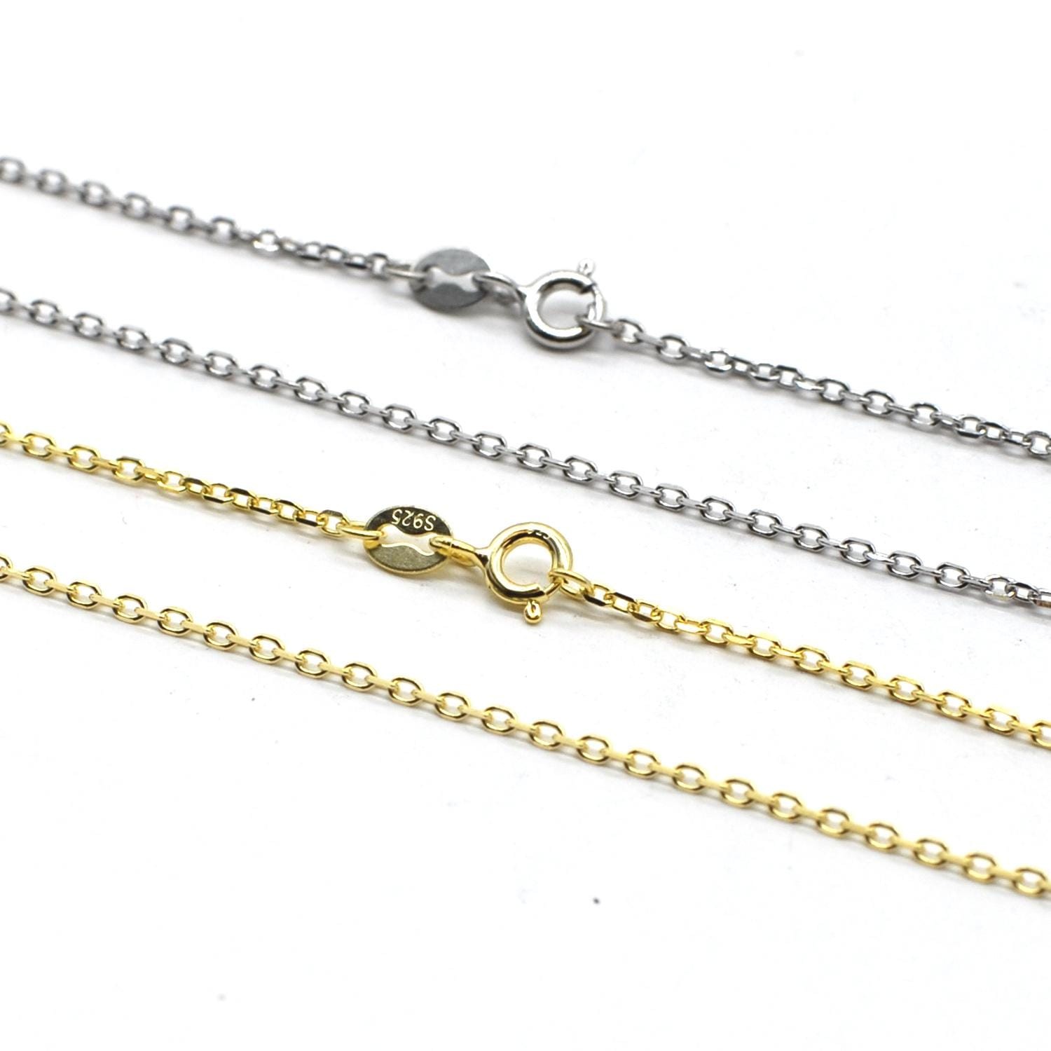 1PC Solid Silver Vermeil Rolo 1.5mm Wide Chain Necklace Gold/Silver FESV39