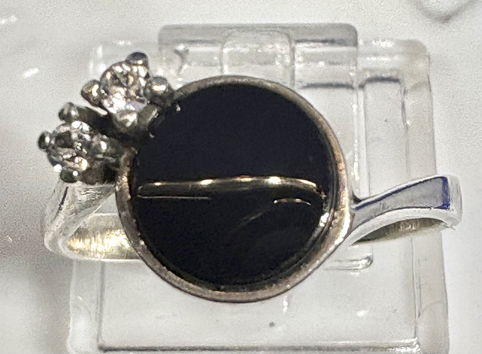 A08 Vintage 925 Sterling Silver Ring Size 8 est 1950s Black Onyx & Topaz 2.95g