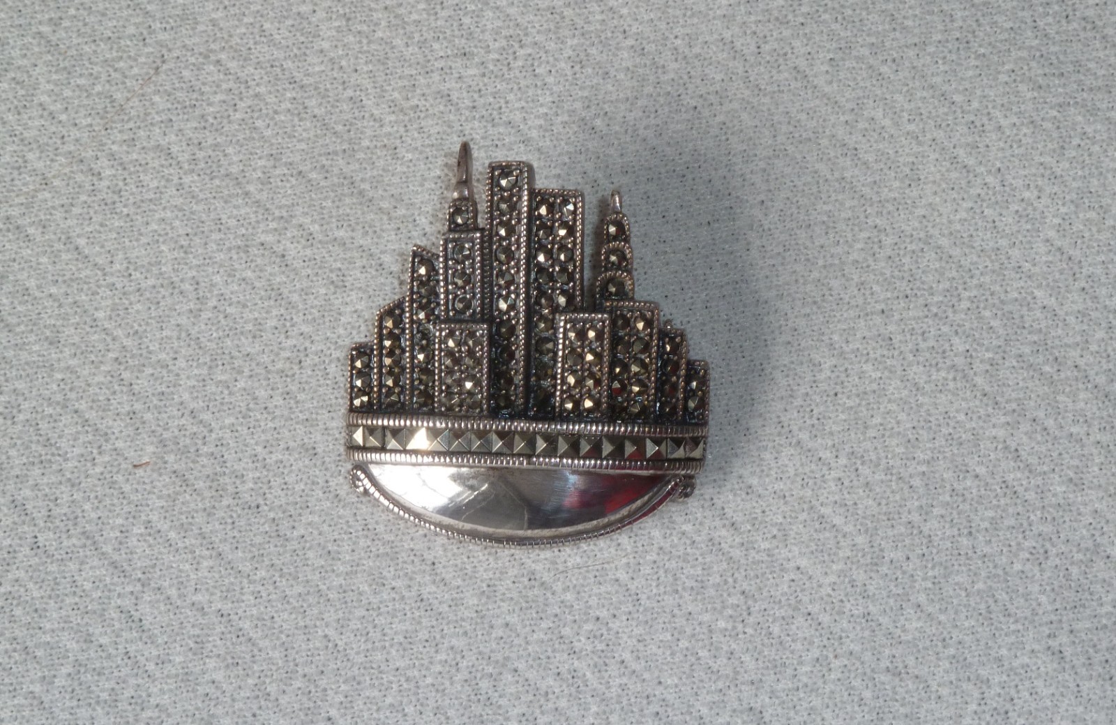 NYC New York City Skyline Marcasite Sterling Silver Pendant Brooch Pin 925 DBJ
