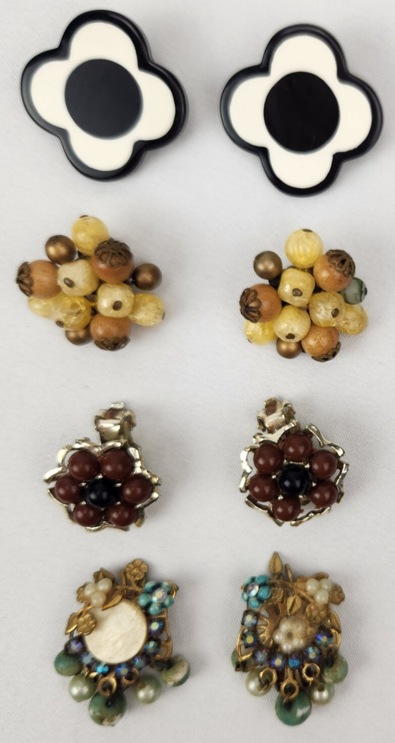 VTG Clip-On Earrings Lot of 4 Beaded Beauty Retro Fashion 1950s-1980s