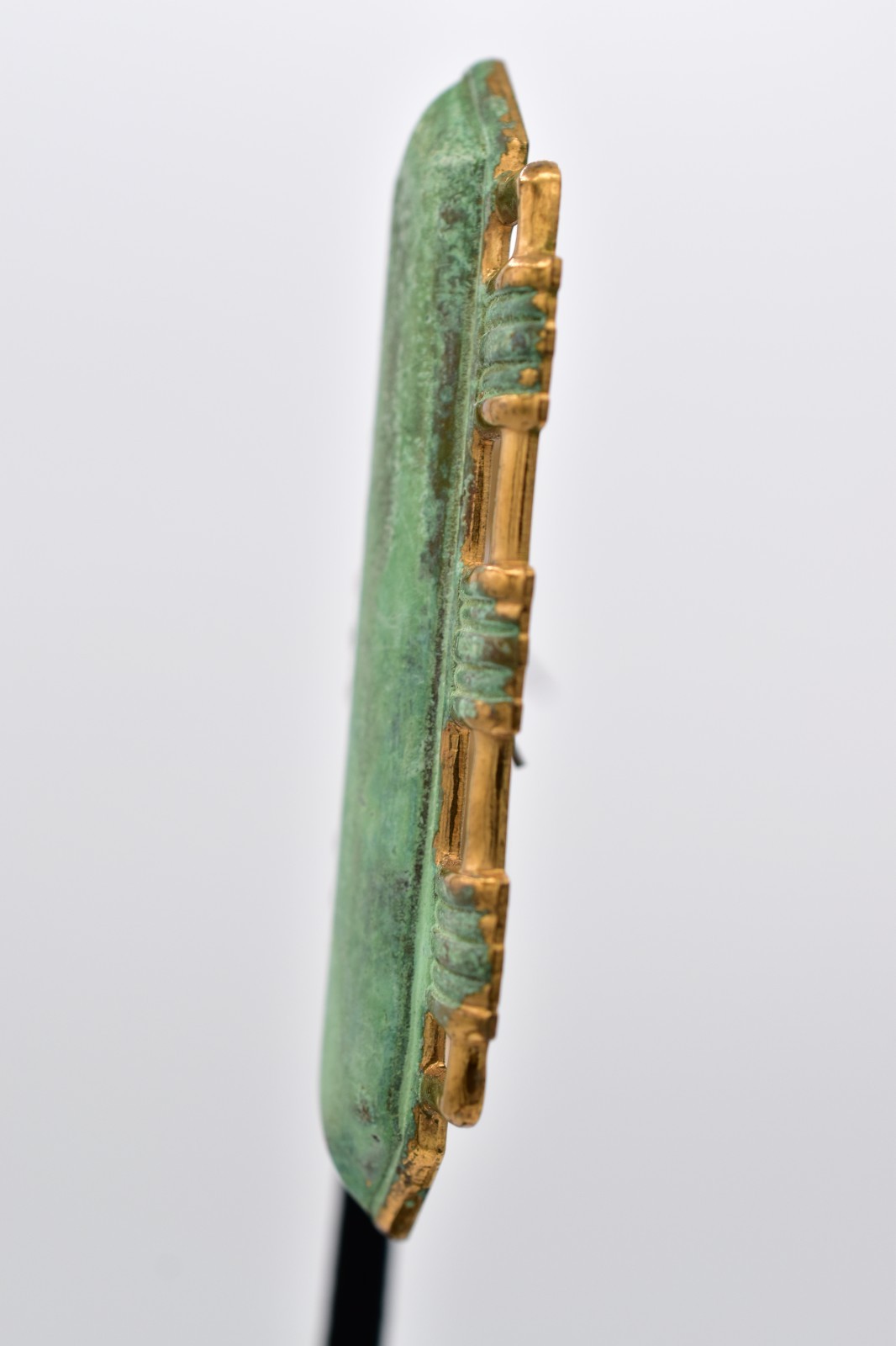 Vintage Brutalist Art Deco Verdigris Patina Gold Tone Drop Earrings 1970s BinAV